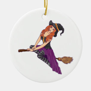 Witzige Hexenmädchen halloween weibliche Keramik Ornament
