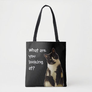 Witzige Katze "Was schaust du dir an?" Tasche