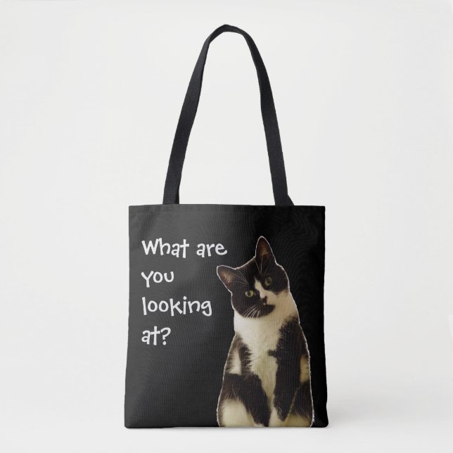 Witzige Katze "Was schaust du dir an?" Tasche (Vorderseite)