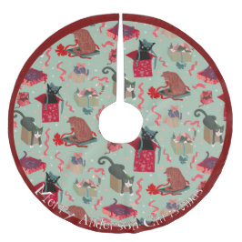 Witzige Katzen in Weihnachtskästen Personalisiert Polyester Weihnachtsbaumdecke