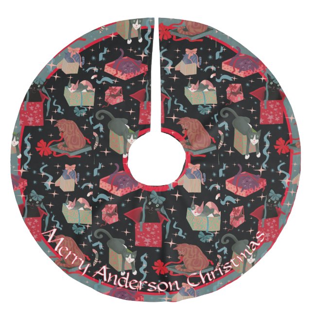 Witzige Katzen in Weihnachtskästen Personalisiert Polyester Weihnachtsbaumdecke (Vorderseite)