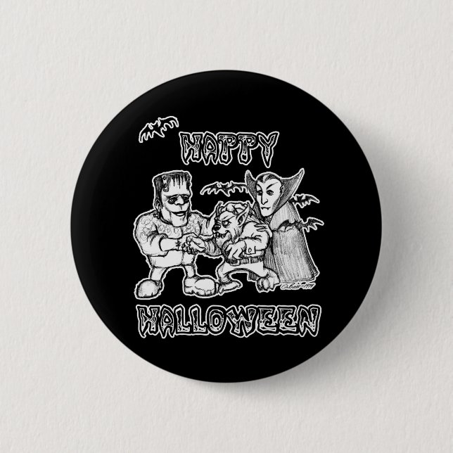 Witzige Monster - glückliches Halloween Button (Vorderseite)