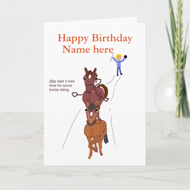 Witzige Pferdeschlittenkarte, Geburtstag Karte (Vorderseite)