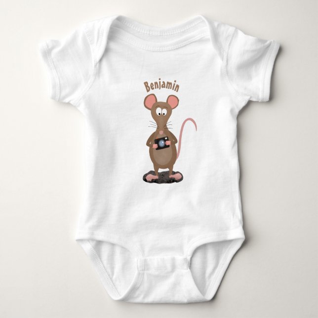Witzige Ratte mit Kamera-Cartoon-Illustration Baby Strampler (Vorderseite)
