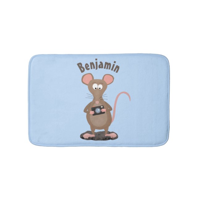 Witzige Ratte mit Kamera-Cartoon-Illustration Badematte (Vorderseite)