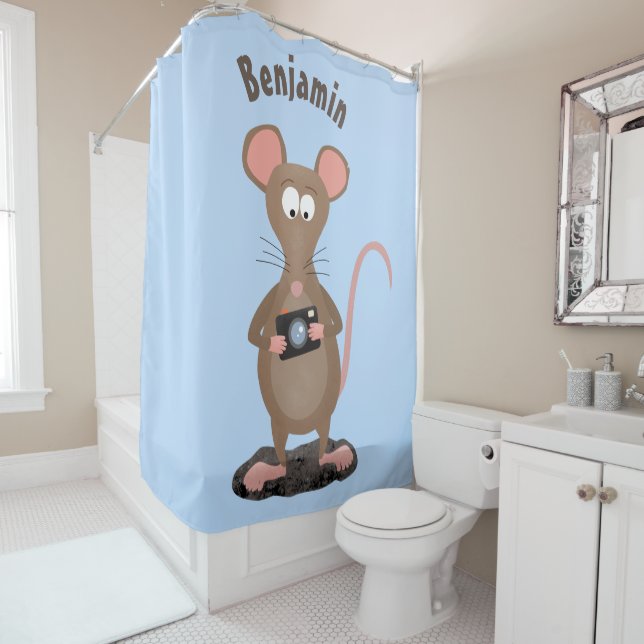 Witzige Ratte mit Kamera-Cartoon-Illustration Duschvorhang (Beispiel)