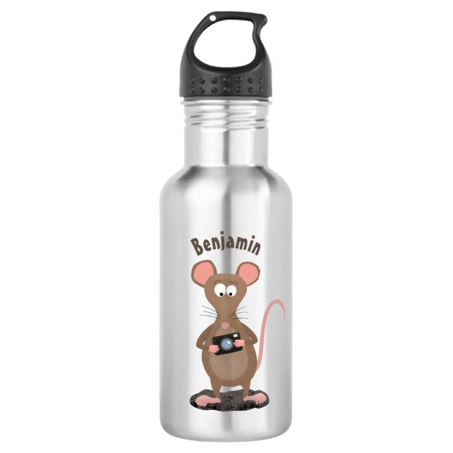 Witzige Ratte mit Kamera-Cartoon-Illustration Edelstahlflasche (Vorderseite)