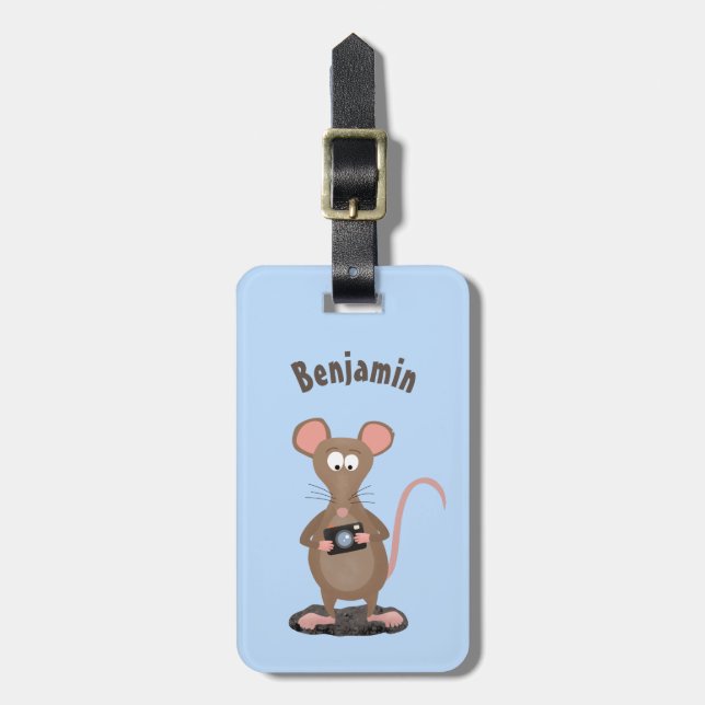 Witzige Ratte mit Kamera-Cartoon-Illustration Gepäckanhänger (Vorderseite vertikal)