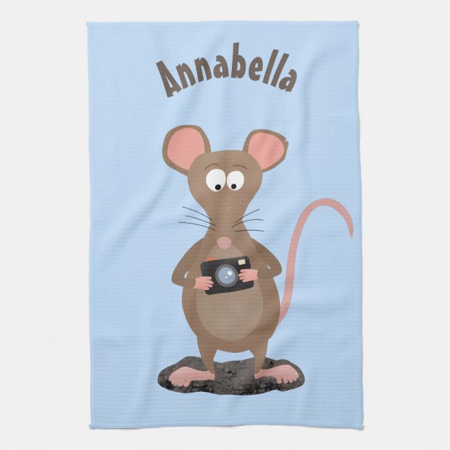 Witzige Ratte mit Kamera-Cartoon-Illustration Geschirrtuch (Vertikal)