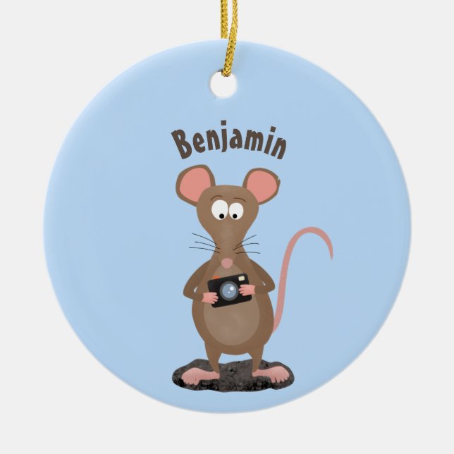 Witzige Ratte mit Kamera-Cartoon-Illustration Keramik Ornament (Vorne)