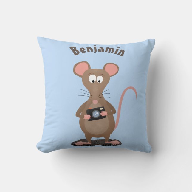 Witzige Ratte mit Kamera-Cartoon-Illustration Kissen (Vorderseite)