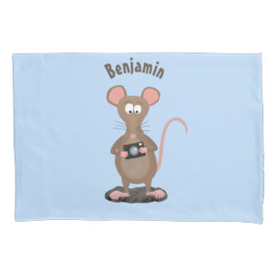 Witzige Ratte mit Kamera-Cartoon-Illustration Kissenbezug