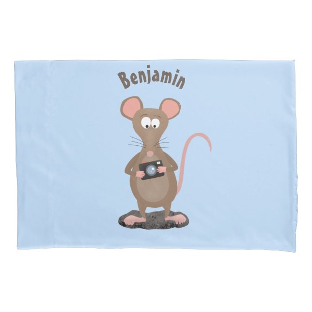 Witzige Ratte mit Kamera-Cartoon-Illustration Kissenbezug (Vorderseite)