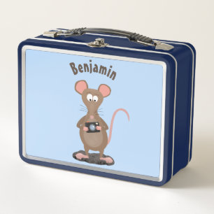 Witzige Ratte mit Kamera-Cartoon-Illustration Metall Brotdose