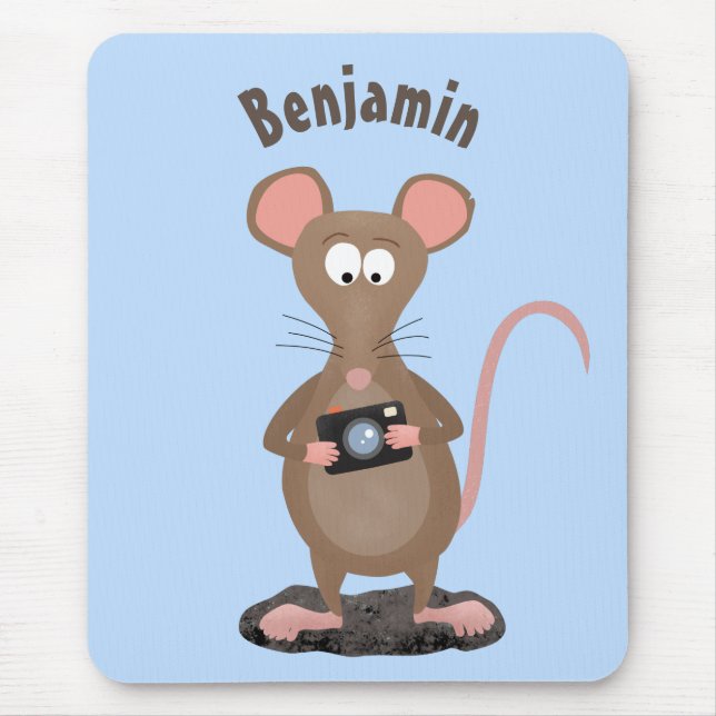 Witzige Ratte mit Kamera-Cartoon-Illustration Mousepad (Vorne)