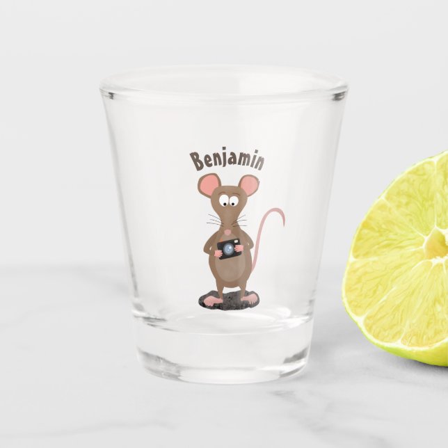 Witzige Ratte mit Kamera-Cartoon-Illustration Schnapsglas (Vorderseite)