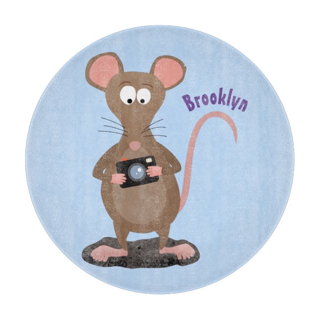 Witzige Ratte mit Kamera-Cartoon-Illustration Schneidebrett (Vorderseite)
