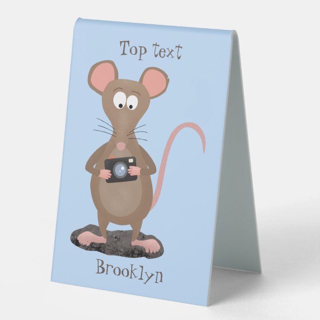 Witzige Ratte mit Kamera-Cartoon-Illustration Tischaufsteller (Vorderseite)