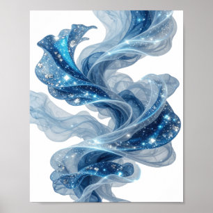 Witzige silberne BLAUE STERNE IM WELTRAUM 3D-Textk Poster