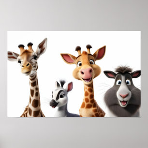 Witzige Tiere auf Weiß Poster