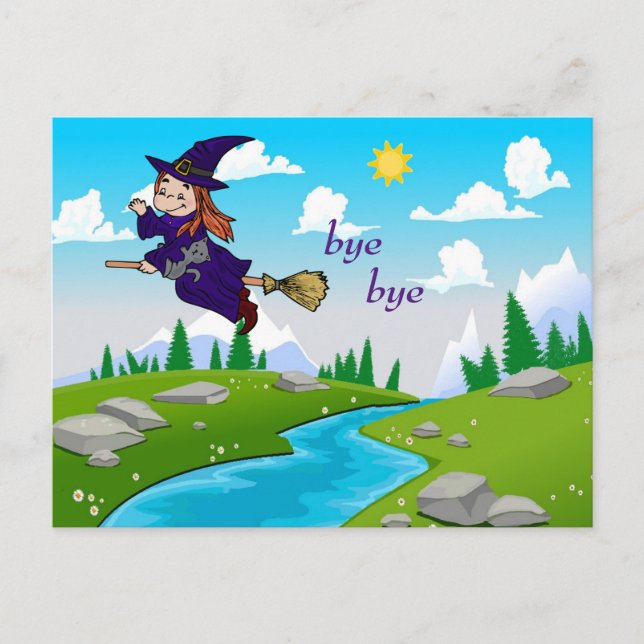 Witzige und Niedliche Hexe auf einer Broomstick-Po Postkarte (Vorderseite)