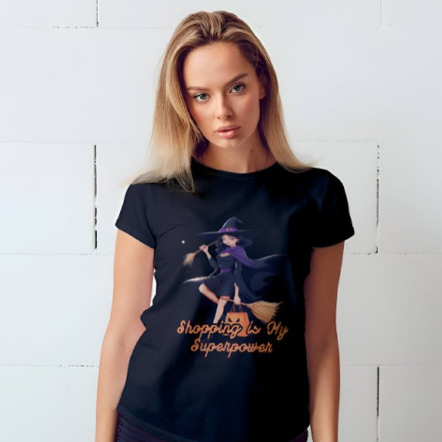 Witzige und Niedliche Witzbäume Halloween T-Shirt (This modern witch knows: Shopping is my superpower! Style and magic in every bag!)