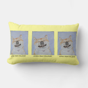 Witziger akita Hund lächelt Aquarellfarben Design Lendenkissen