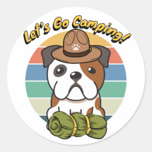 Witziger Bulldog will Camping zu gehen Runder Aufkleber