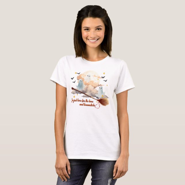 Witziger Halloween-Geist und Broomstick, Fall Vibe T-Shirt (Vorne ganz)