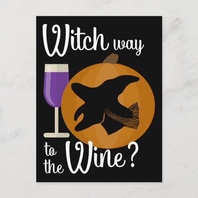Witziger Hexenweg zum Wein Spooky Postkarte (Vorderseite)