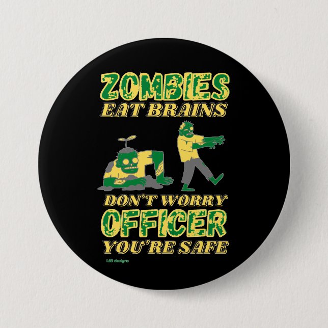 witziger Knopf "ZOMBIES ESSEN BRAINS..." Button (Vorderseite)