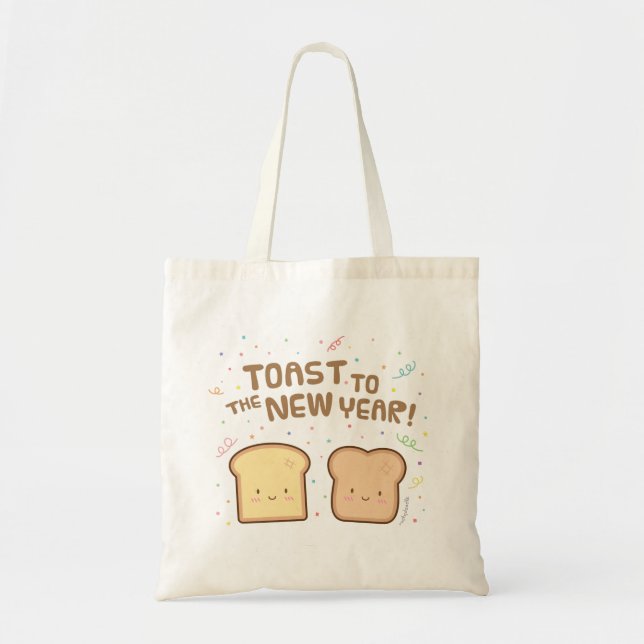Witziger Toast zum Neujahr Pub Niedliches Brot Tragetasche (Vorne)