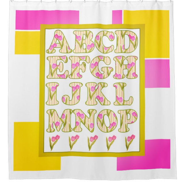 Witziges Alphabet, Alphabet der Blume, Alphabet Duschvorhang (Vorderseite)