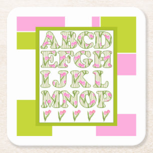 Witziges Alphabet, Alphabet der Blume, Alphabet Rechteckiger Pappuntersetzer