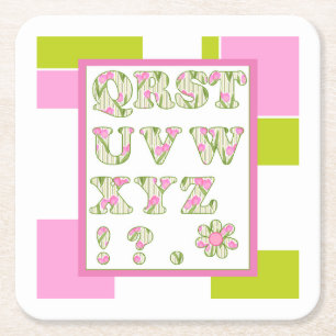 Witziges Alphabet, Alphabet der Blume, Alphabet Rechteckiger Pappuntersetzer