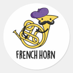 Witziges französisches Horn Musik Instrument Pun  Runder Aufkleber
