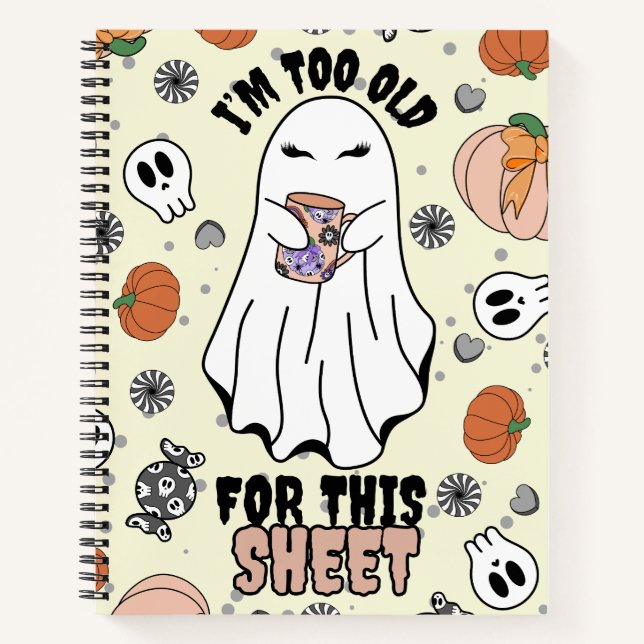 Witziges Halloween-Geist mit Kaffee-Tasse - Orange Notizbuch (Vorderseite)