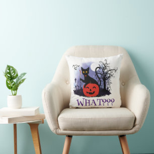Witziges Halloween gewitchte schwarze Katze Was? Kissen