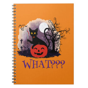 Witziges Halloween gewitchte schwarze Katze Was? Notizblock