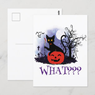 Witziges Halloween gewitchte schwarze Katze Was? Postkarte