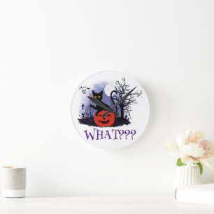 Witziges Halloween gewitchte schwarze Katze Was? Runde Wanduhr