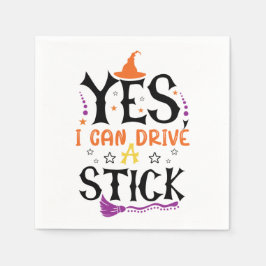 Witziges Halloween Ja, ich kann einen Stick fahren Serviette