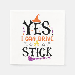 Witziges Halloween Ja, ich kann einen Stick fahren Serviette