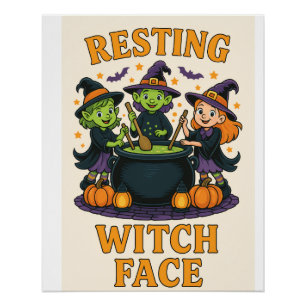 Witziges Halloween-Poster mit Niedlichen Hexen Poster