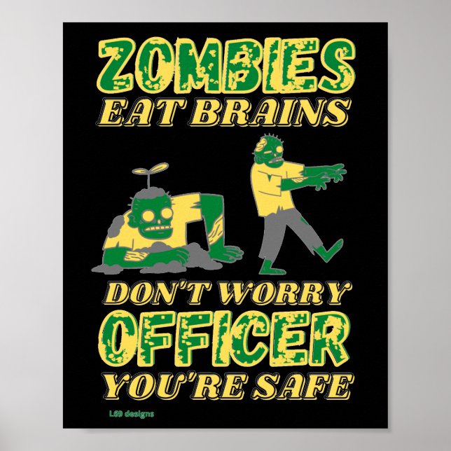 witziges Poster "ZOMBIES ESSEN BRAINS..." (Vorne)