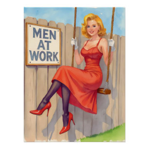 Witziges Retro-Pin-Up-Mädchen - "Männer bei der Ar Poster