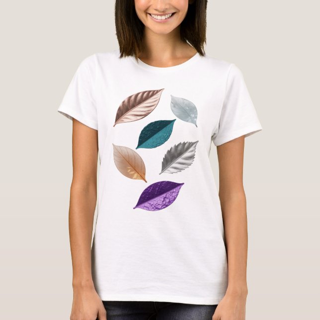 Witziges silbernes BLATT-Text-Design T-Shirt (Vorderseite)