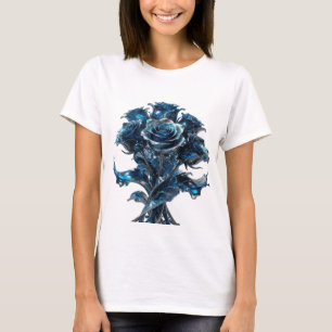 Witziges Silbernes BLAUE ROSEN Grafik T-Shirt