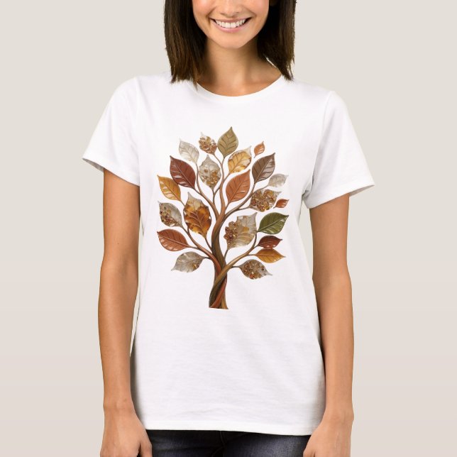Witziges Silbernes HERBSTBLÄTTER BAUM Statement T- T-Shirt (Vorderseite)