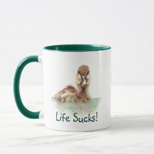 Witziges Zitat, Leben Ist zum Kotzen, wütende Ente Tasse